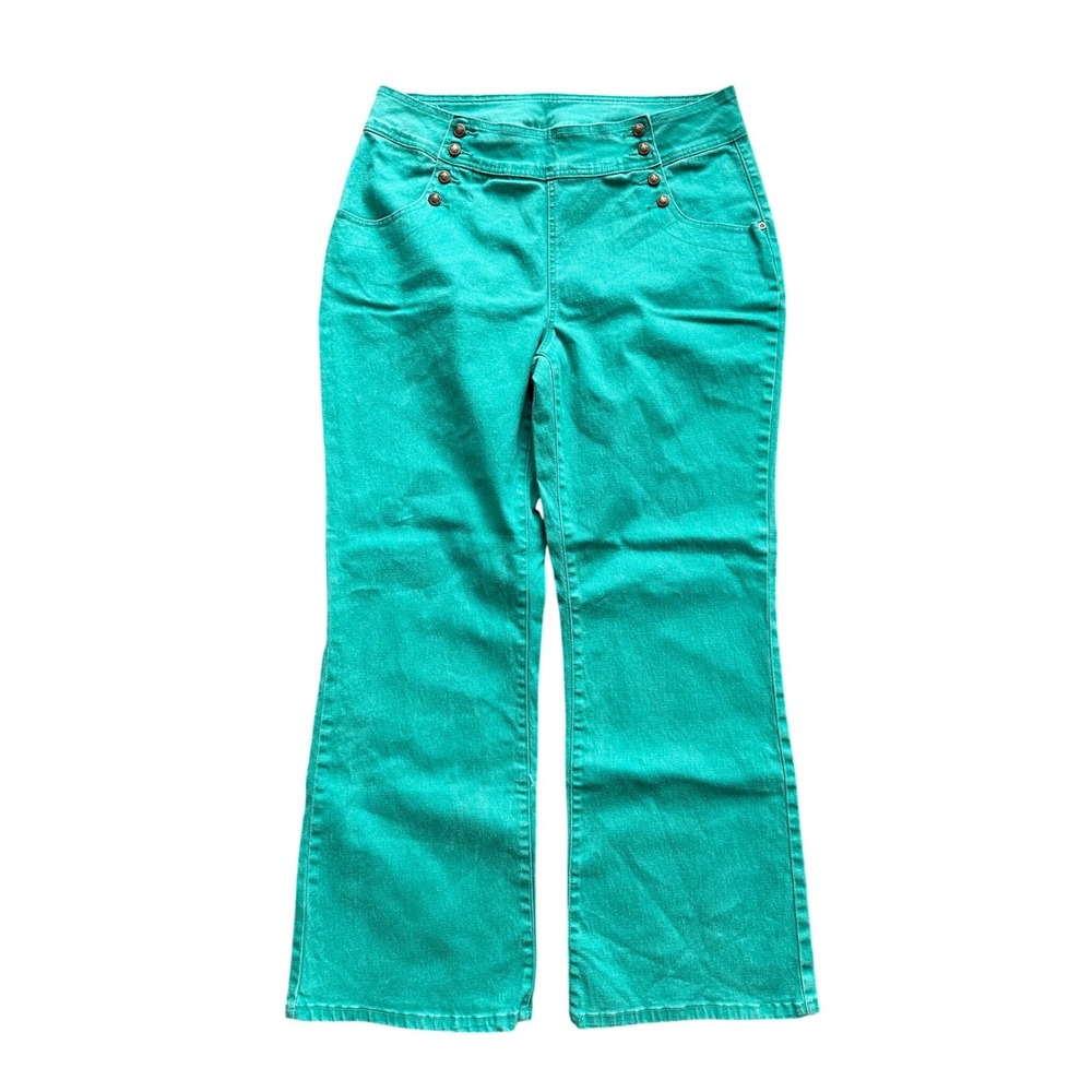 DG2 Diane Gilman Green Sailor Pants Wide Leg High Waist Button Front Size 12